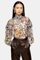Topshop Idol Double Ruffle Floral Print Blouse