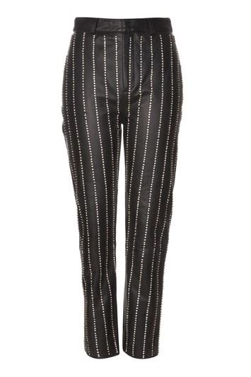 Topshop Real Leather Crystal Striped Trousers