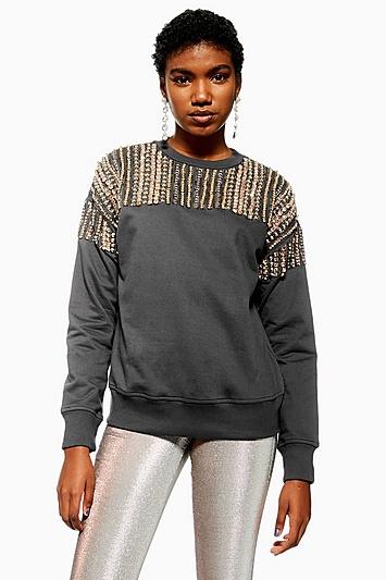 Topshop Crystal Embellished Sweatshirt
