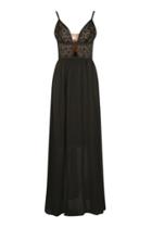 Topshop *last Night Plunging Black Lace Maxi Dress With Nude Lining By Wydlr