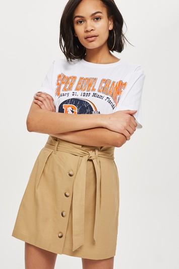 Topshop Linen Button Paperbag Mini Skirt