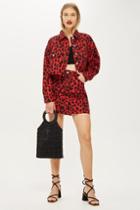 Topshop Red Leopard Denim Skirt