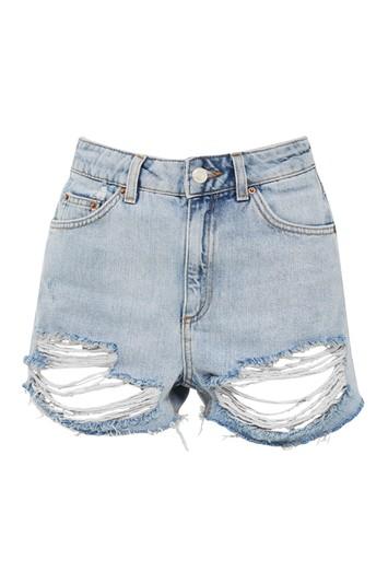 Topshop Moto High Waisted Rip Denim Mom Shorts