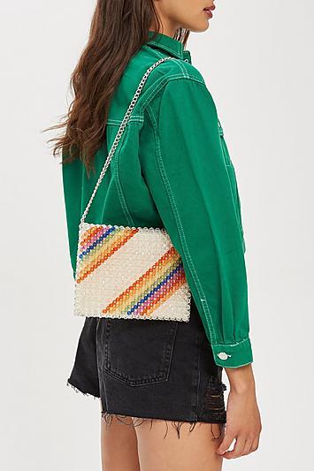 Topshop Zizi Rainbow Beaded Shoulder Bag