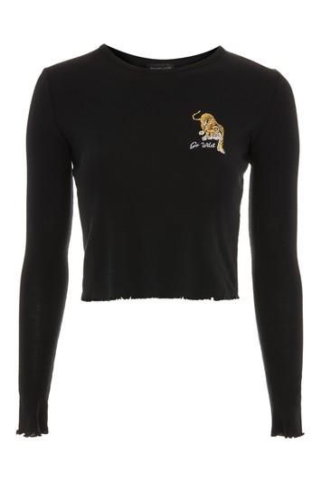 Topshop Long Sleeve 'go Wild' Lettuce Crop Top