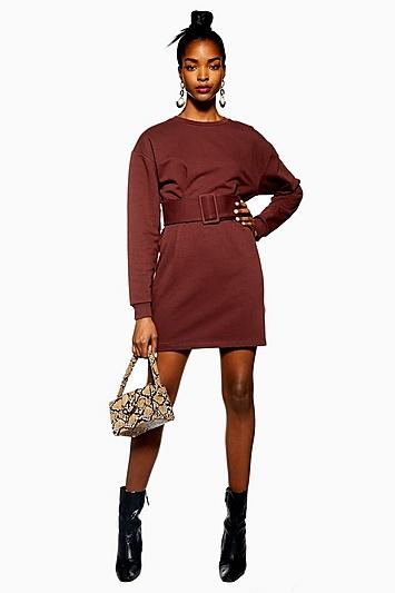 Topshop Belted Sweatshirt Dress