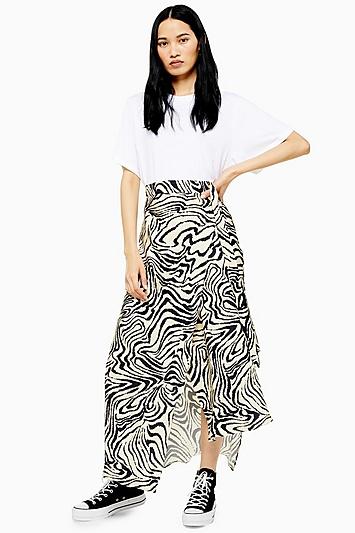 Topshop *zebra Silk Bias Skirt By Boutique