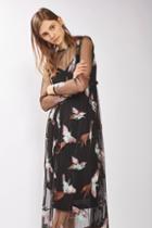 Topshop Long Sleeve Bird Embroidered Dress