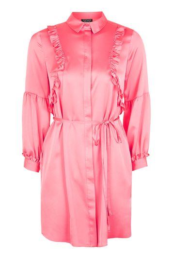 Topshop Satin Ruffle Shirt Dress