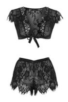 Topshop Lace Tie Bralet And Shorts Set
