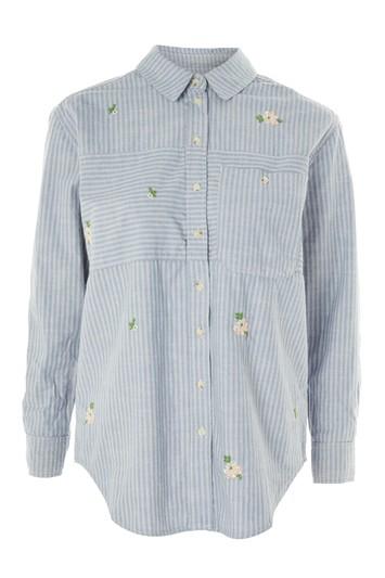 Topshop Moto Embroidered Denim Shirt