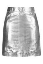 Topshop Tall Metallic Leather A-line Skirt
