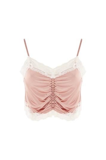 Topshop Petite Satin Ruched Lace Camisole Top