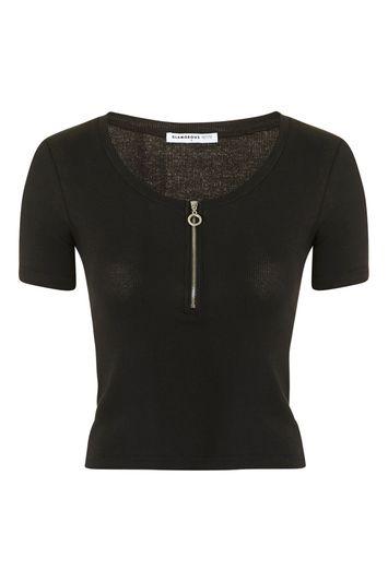 Topshop *zip Front T-shirt By Glamorous