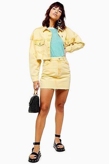 Topshop Yellow Acid Wash Denim Mini Skirt