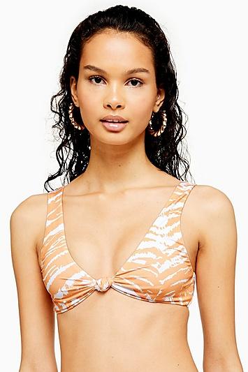 Topshop Orange Tiger Print Knot Bikini Top