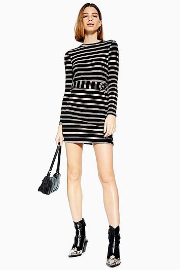 Topshop Petite Belt Stripe Mini Dress