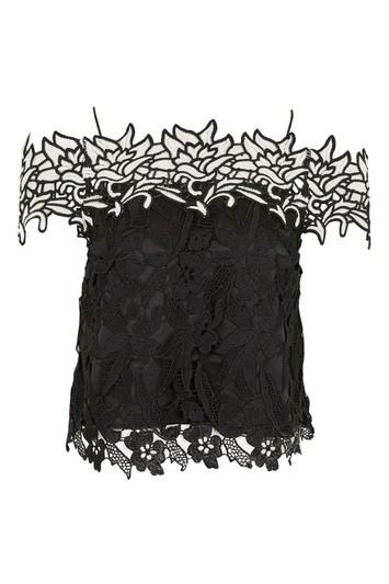 Topshop Tall Monochrome Lace Cold Shoulder Top