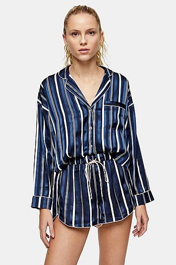 Topshop Navy Stripe Jacquard Pyjama Shorts