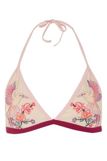 Topshop Embroidered Bird Triangle Bikini Top