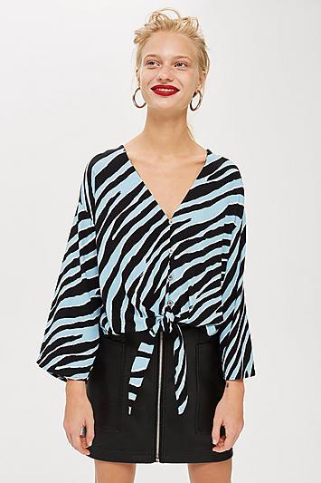 Topshop Zebra Print Tie Front Blouse