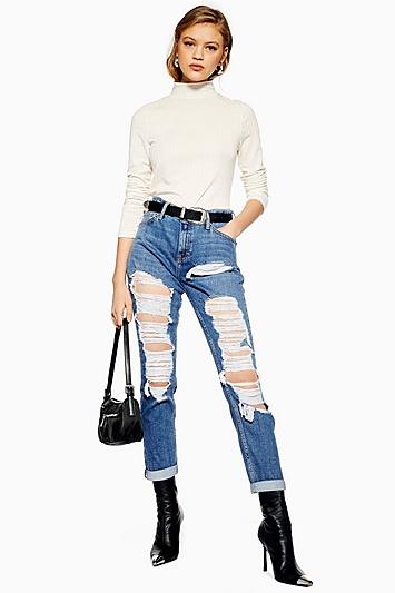 Topshop Mid Blue Super Rip Lucas Jeans