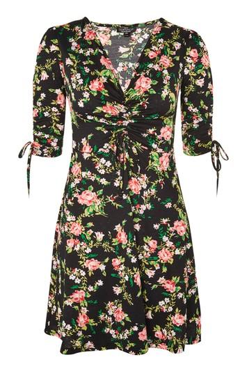 Topshop Petite Floral Ruched Tea Dress