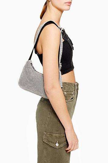 Topshop Dee Diamante Buckle Shoulder Bag