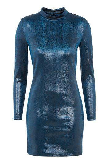 Topshop Petite Wetlook Velvet Shift Dress