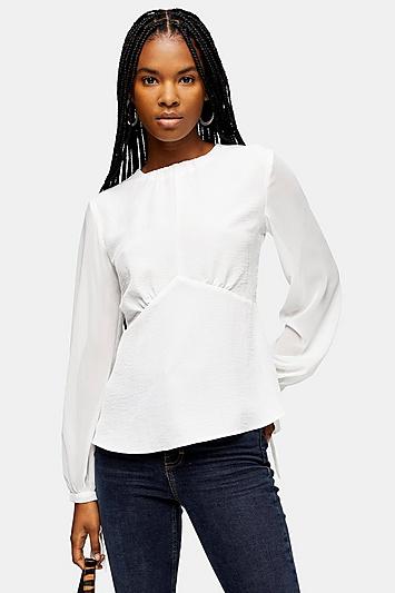 Topshop Ivory Chiffon Sleeve Blouse