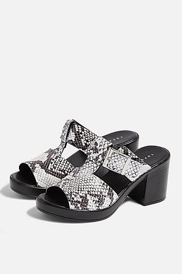 Topshop Dixie Snakeskin Buckle Mules
