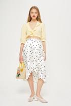 Topshop Satin Spot Print Ruffle Midi Skirt