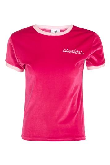 Topshop *pink Velvet Ringer T-shirt By Ragged Priest