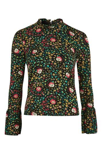 Topshop Printed Pie Crust Long Sleeve Top
