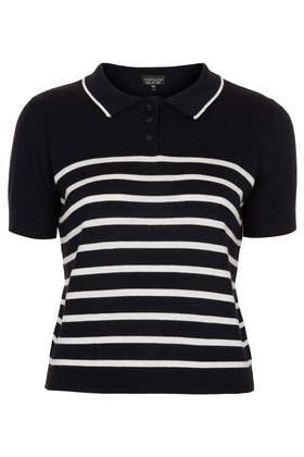 Topshop Knitted Striped Polo Top