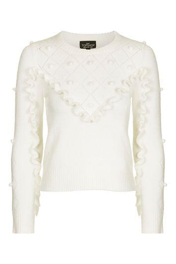 Topshop Petite Pom Pom Ruffle Jumper