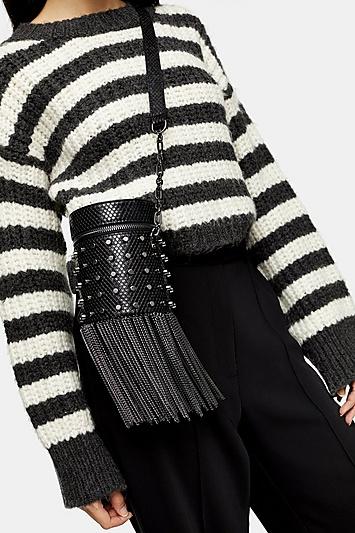 Topshop Perrie Black Chain Barrel Cross Body Bag