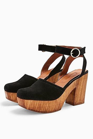 Topshop Gabby Black Closed Leather Platform Clogs