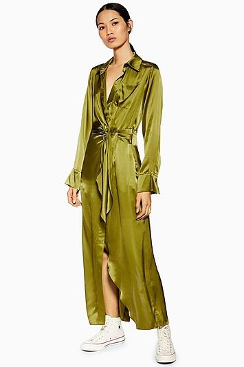 Topshop *wrap Silk Shirt Dress By Boutique