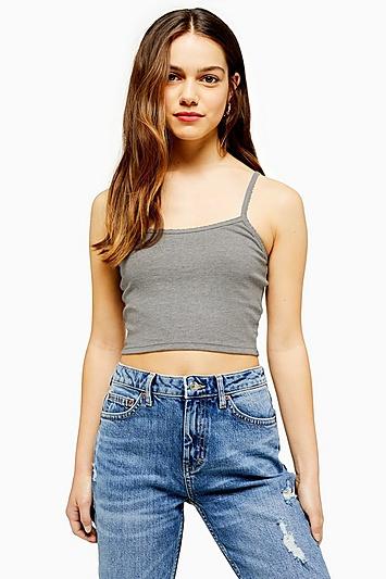 Topshop Petite Grey Marl Scallop Cami