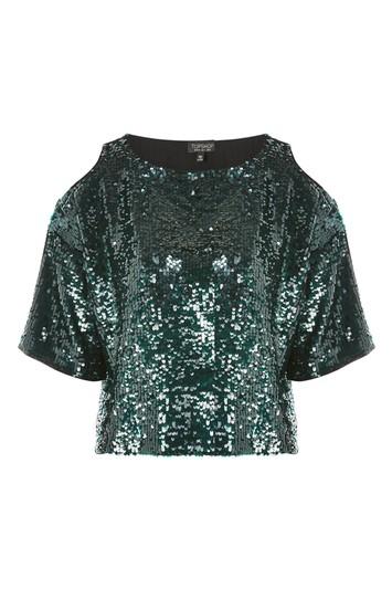 Topshop Sequin Cold Shoulder Crop Top