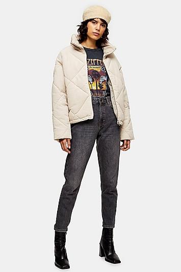 Topshop Ecru Corduroy Puffer Jacket