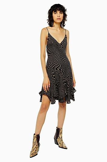 Topshop Tall Godet Checkboard Mini Flippy Dress