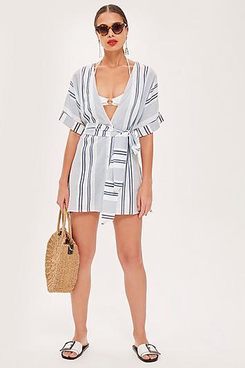 Topshop Stripe Jacquard Belted Dress