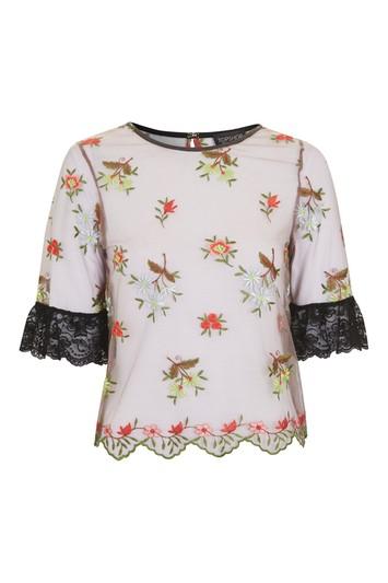 Topshop Embroidered Organza Lace Trim Top