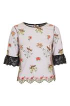 Topshop Embroidered Organza Lace Trim Top