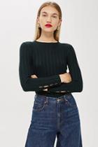 Topshop Tall Ribbed Button Sleeve Top