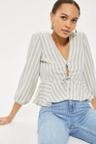 Topshop Striped Ruched Keyhole Blouse