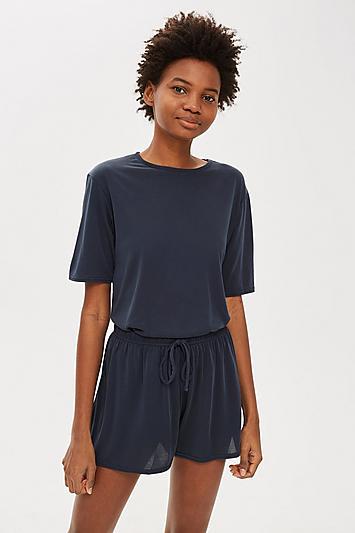 Topshop Navy Cupro T-shirt
