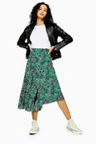 Topshop Green Painted Spot Pleat Midi Skirt